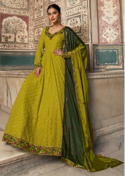Lime Green   Georgette   Designer Gown 